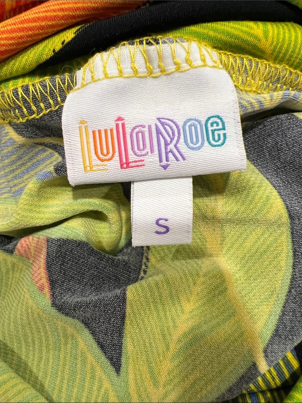 LuLaRoe Neon Leaf-Print Maxi Skirt in Black, Lime & Orange - Picture 5 of 5